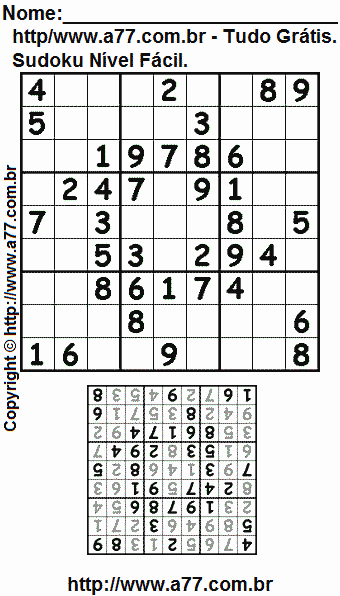 Sudoku Grátis Fácil Para Imprimir