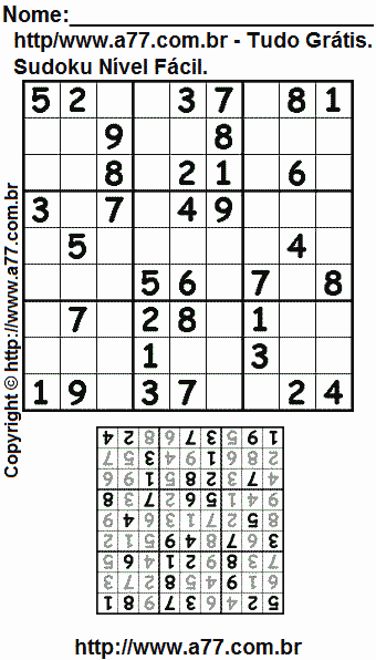 Sudoku Grátis Para Impressão Nível Fácil