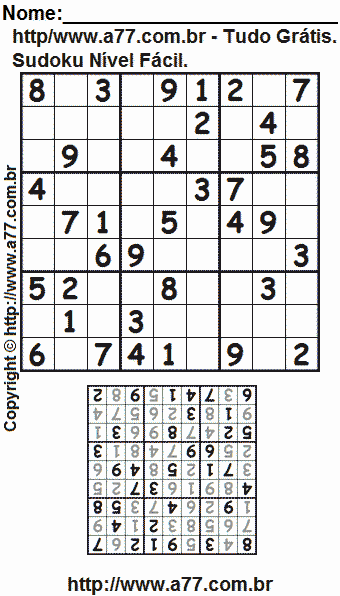 Sudoku Para Impressão Grátis Nível Fácil