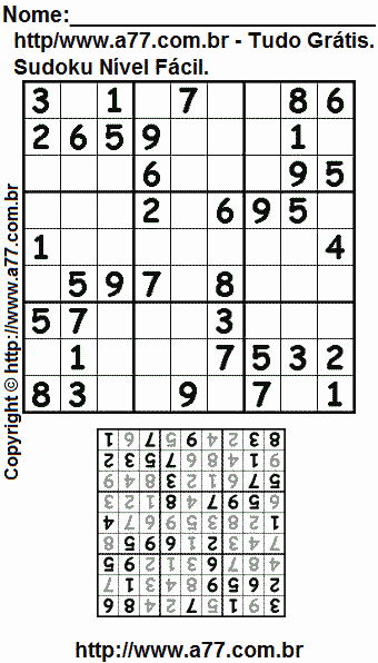 Passatempo de Sudoku Para Impressão Com Respostas