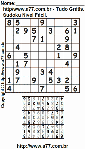 Passatempo de Sudoku Para Impressão Com Respostas