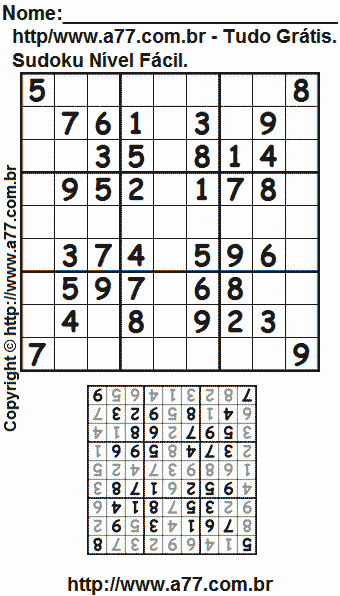 Passatempo Sudoku Para Impressão Com Respostas