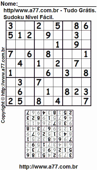 Passatempo Sudoku Para Impressão Com Respostas