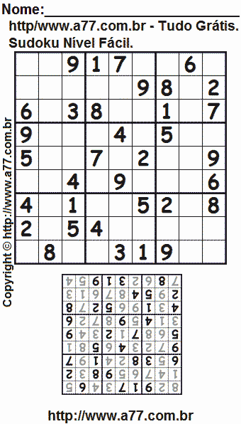 Passatempo Sudoku Nível Fácil Para Impressão Com Respostas