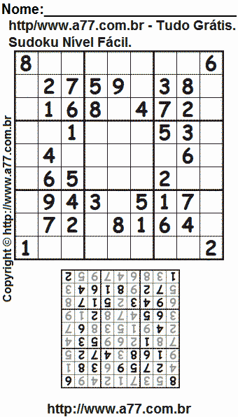 Passatempo Sudoku Nível Fácil Para Impressão Com Respostas