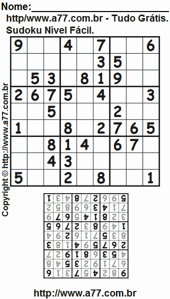 Passatempo Fácil de Sudoku Para Impressão