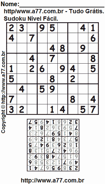 Sudoku Para Imprimir Nível Fácil