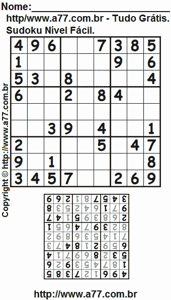 Sudoku Para Impressão Fácil Com Respostas