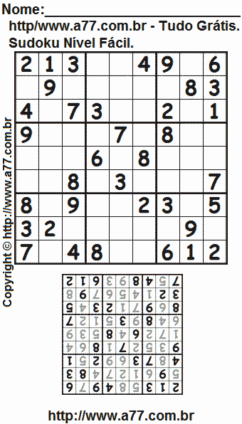 Sudoku Para Impressão Fácil Com Resposta