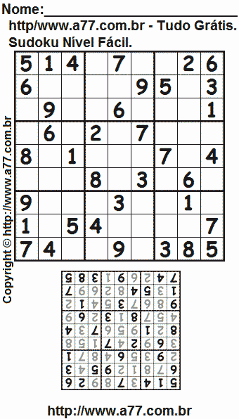 Sudoku Nível Fácil Para Imprimir