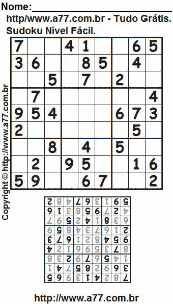 Sudoku Fácil Para Imprimir Com Respostas