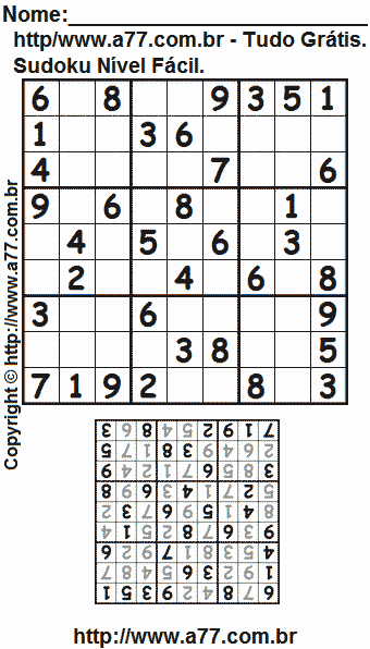 sudoku nivel facil para imprimir com respostas