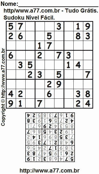 Sudoku Para Impressão Nível Fácil