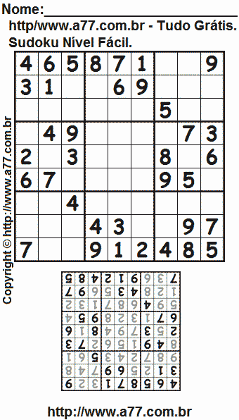 Sudoku Grátis Para Impressão Nível Fácil