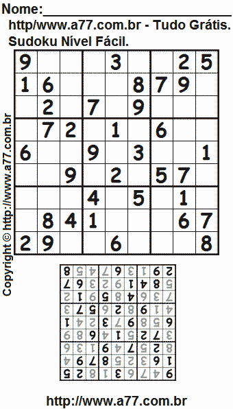 Sudoku Para Imprimir Fácil Com Resposta