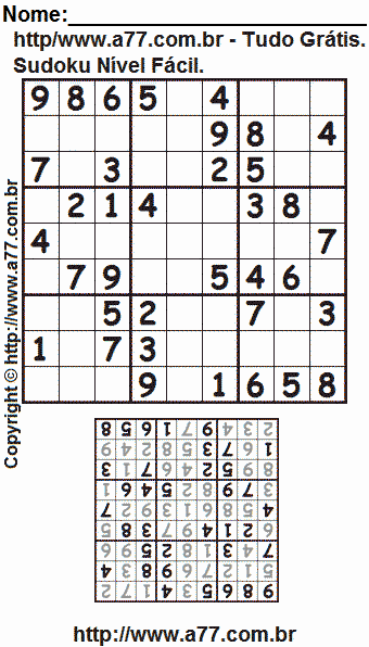 Sudoku Nível Fácil Para Imprimir