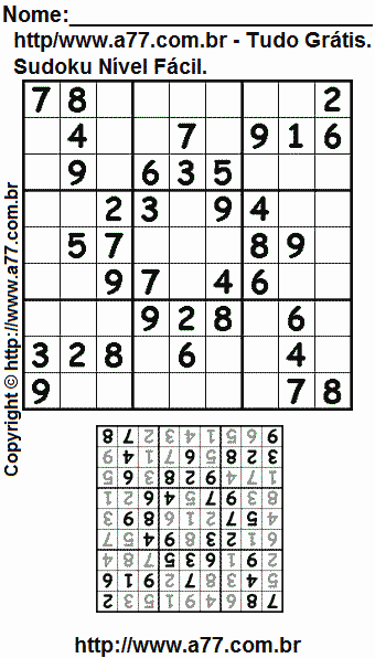 Sudoku Fácil Para Imprimir Com Respostas