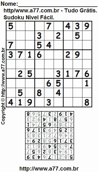 Sudoku Nível Fácil Para Imprimir Com Respostas