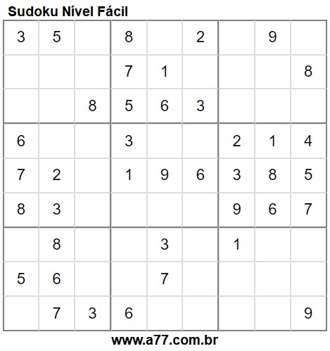 Sudokus Nível Fácil Para Imprimir