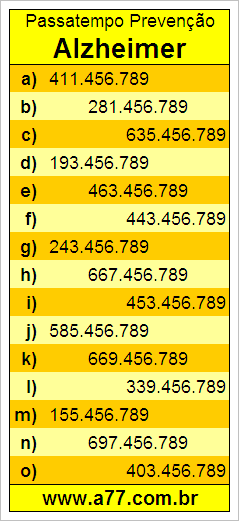Passatempo Para Prevenção de Alzheimer Com Números de 9 Dígitos