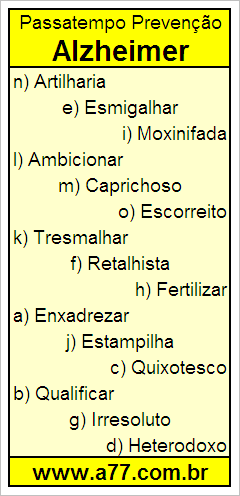 Passatempo Prevenção Alzheimer Com Palavras de 10 Letras