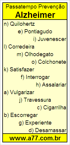 Passatempo Prevenção Alzheimer Com Palavras de 10 Letras