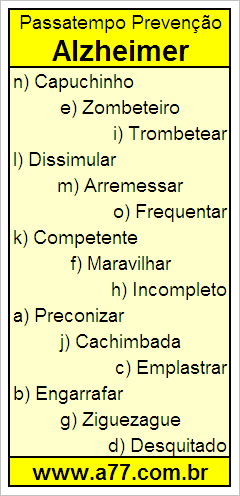 Passatempo Prevenção Alzheimer Com Palavras de 10 Letras