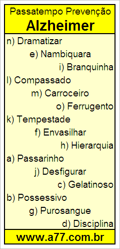 Passatempo Prevenção Alzheimer Com Palavras de 10 Letras