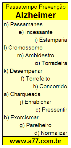 Passatempo Prevenção Alzheimer Com Palavras de 10 Letras