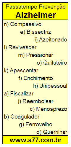 Passatempo Prevenção Alzheimer Com Palavras de 10 Letras