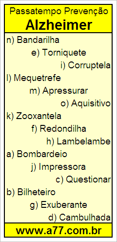 Passatempo Prevenção Alzheimer Com Palavras de 10 Letras