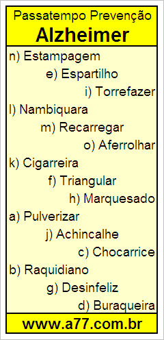 Passatempo Prevenção Alzheimer Com Palavras de 10 Letras