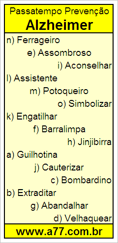 Passatempo Prevenção Alzheimer Com Palavras de 10 Letras