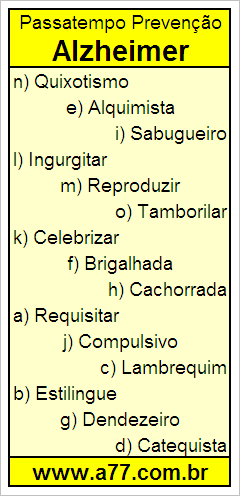 Passatempo Prevenção Alzheimer Com Palavras de 10 Letras