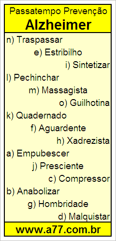 Passatempo Prevenção Alzheimer Com Palavras de 10 Letras