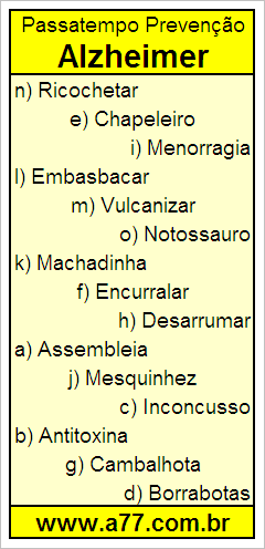 Passatempo Prevenção Alzheimer Com Palavras de 10 Letras