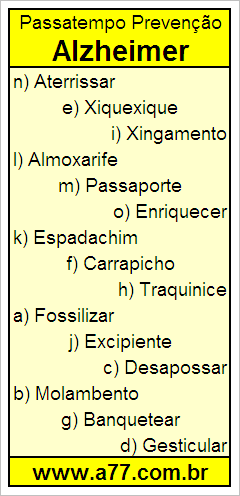 Passatempo Prevenção Alzheimer Com Palavras de 10 Letras