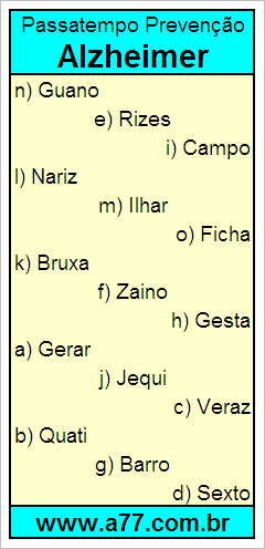 Passatempo Prevenção Alzheimer Com Palavras de 5 Letras