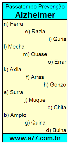 Passatempo Prevenção Alzheimer Com Palavras de 5 Letras