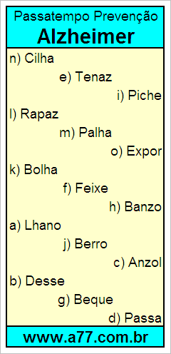 Passatempo Prevenção Alzheimer Com Palavras de 5 Letras