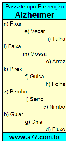Passatempo Prevenção Alzheimer Com Palavras de 5 Letras