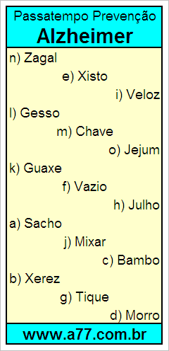 Passatempo Prevenção Alzheimer Com Palavras de 5 Letras