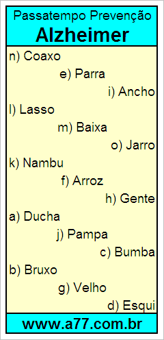 Passatempo Prevenção Alzheimer Com Palavras de 5 Letras