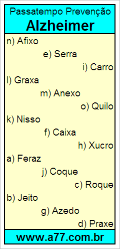 Passatempo Prevenção Alzheimer Com Palavras de 5 Letras