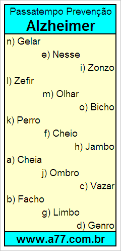 Passatempo Prevenção Alzheimer Com Palavras de 5 Letras