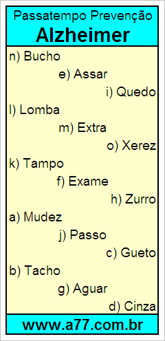 Passatempo Prevenção Alzheimer Com Palavras de 5 Letras