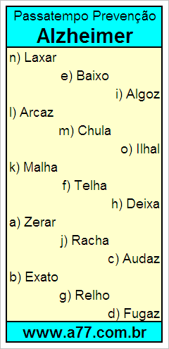 Passatempo Prevenção Alzheimer Com Palavras de 5 Letras