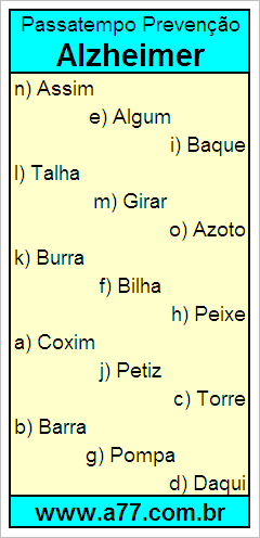 Passatempo Prevenção Alzheimer Com Palavras de 5 Letras
