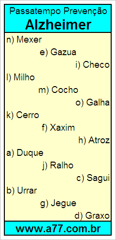 Passatempo Prevenção Alzheimer Com Palavras de 5 Letras