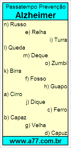 Passatempo Prevenção Alzheimer Com Palavras de 5 Letras